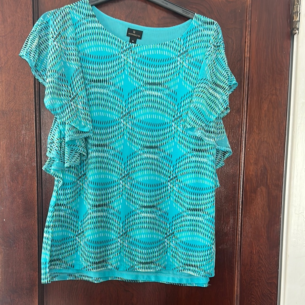 Worthington Blue Ruffled Blouse with Elegant Design